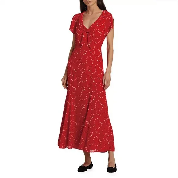 NWT ReformationTalleen Floral Tie-Neck Midi-Dress